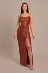 Celebrate DB Studio Sculpting Satin Cowl Neck Ruched Dress