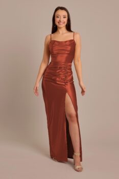Celebrate DB Studio Sculpting Satin Cowl Neck Ruched Dress