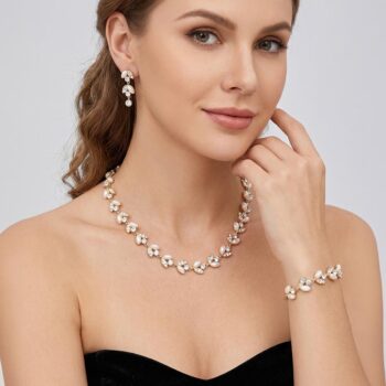 FASHNZFAB Crystal Rhinestone Pearl Leaf Cluster Jewelry