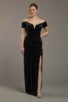Galina Signature Velvet Off-The-Shoulder Notch Neck Sheath