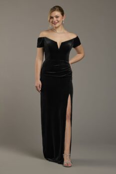 Galina Signature Velvet Off-The-Shoulder Notch Neck Sheath