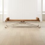 La Strizza 75" Saddle Leather Bench with Bolster Pillows