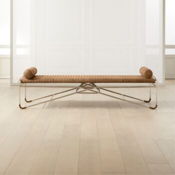 La Strizza 75" Saddle Leather Bench with Bolster Pillows