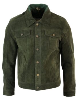 TruClothing Vintage Denim Retro Suede Leather Jacket green