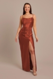 Celebrate DB Studio Sculpting Satin Cowl Neck Ruched Dress