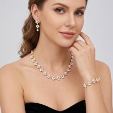FASHNZFAB Crystal Rhinestone Pearl Leaf Cluster Jewelry