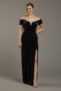 Galina Signature Velvet Off-The-Shoulder Notch Neck Sheath