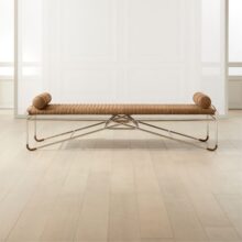 La Strizza 75″ Saddle Leather Bench with Bolster Pillows